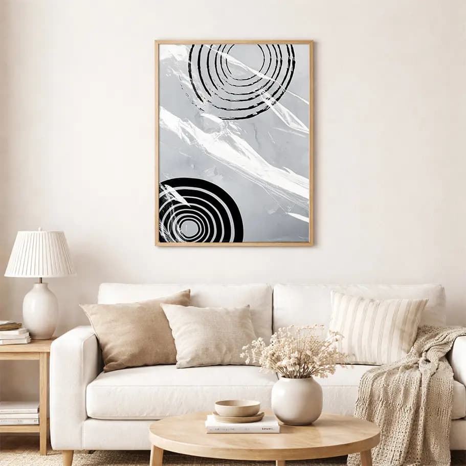 Siyah Beyaz Dairesel Soyut Modern Poster
