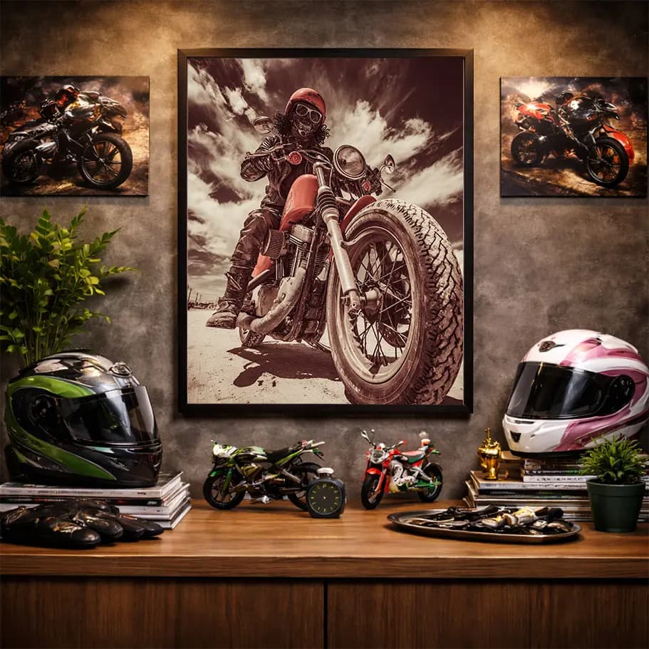 Maskeli Biker ve Custom Motosiklet Posteri