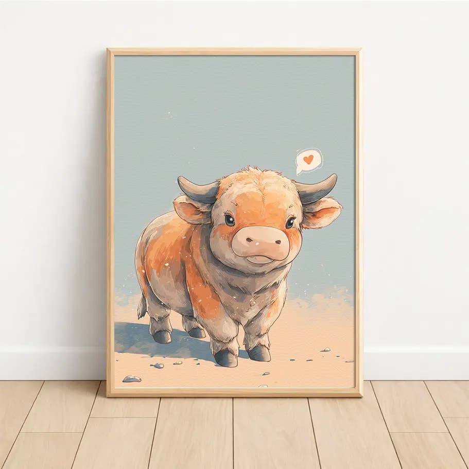 Boğa Burcu Poster – Sevimli Boğa İllüstrasyon | Astroloji Duvar Dekoru