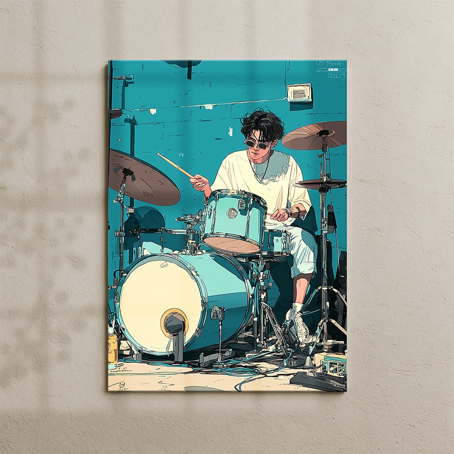 Cool Drummer Poster | Modern Davulcu İllüstrasyonu Duvar Dekoru
