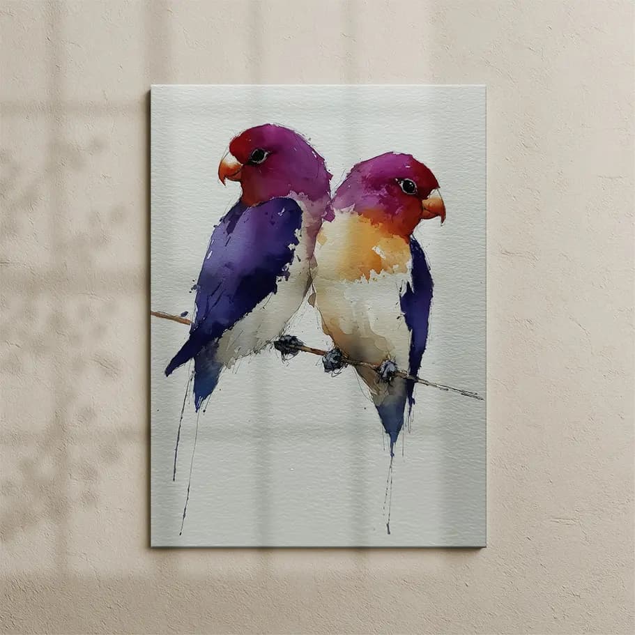 İki Papağan Suluboya Poster | Renkli Kuş Duvar Dekoru
