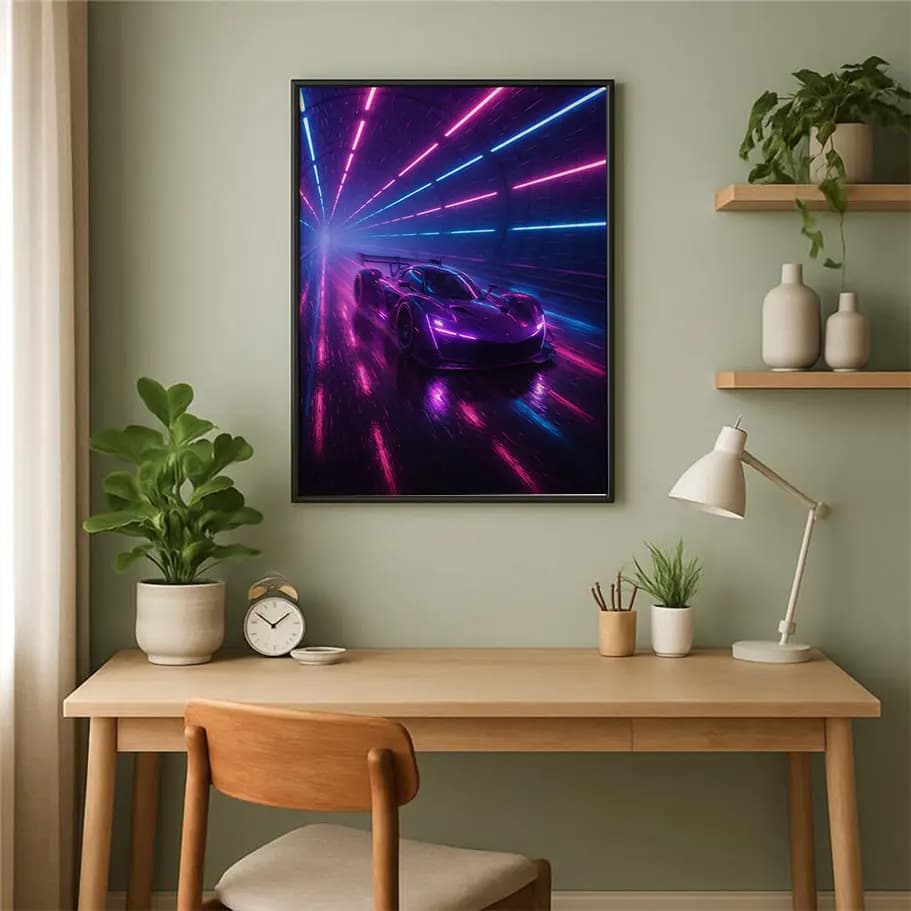 Neon Tünelde Futuristik Spor Araba Posteri