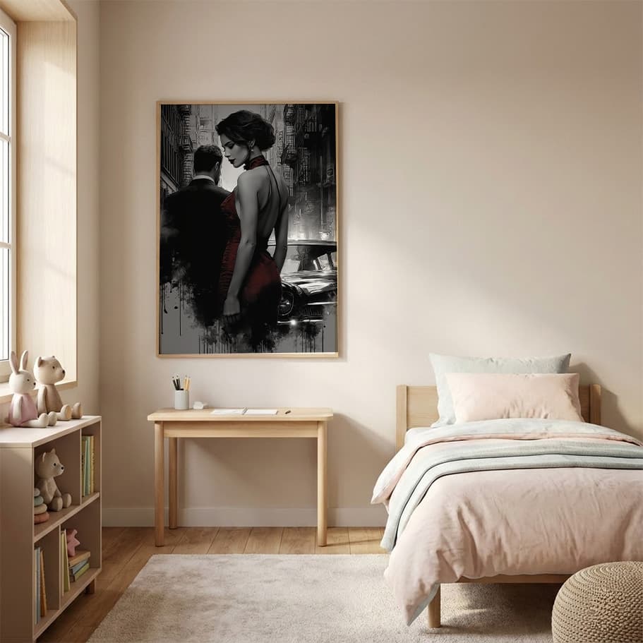 Kırmızı Vurgulu Noir Çift Poster