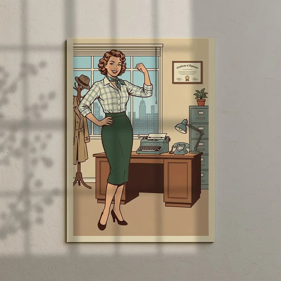 Retro Ofis Kadını Posteri