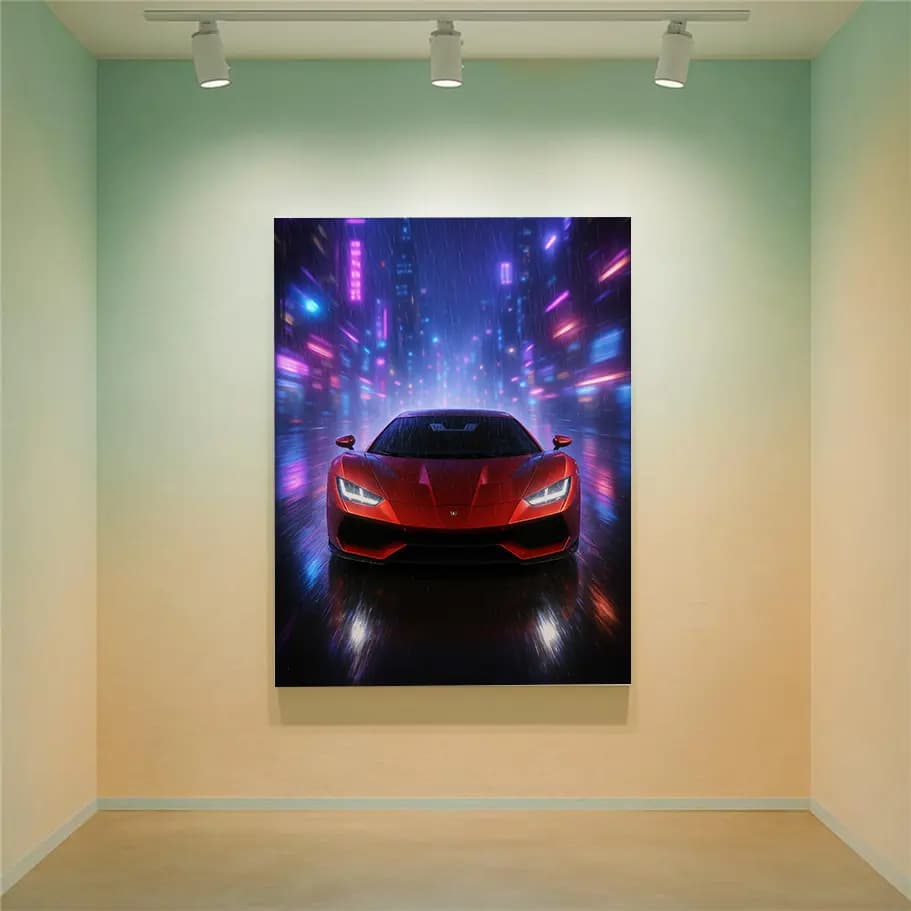 Kırmızı Süper Araba Neon Şehirde