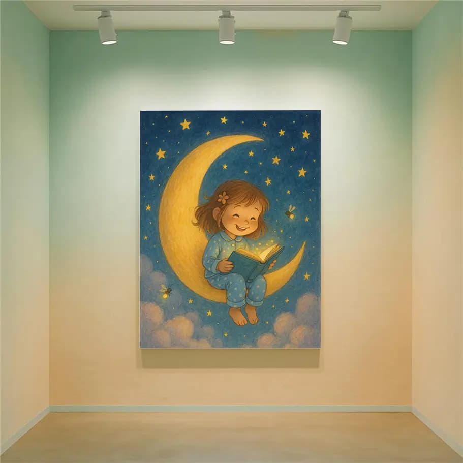 Ayda Kitap Okuyan Kız Çocuk İllüstrasyonu