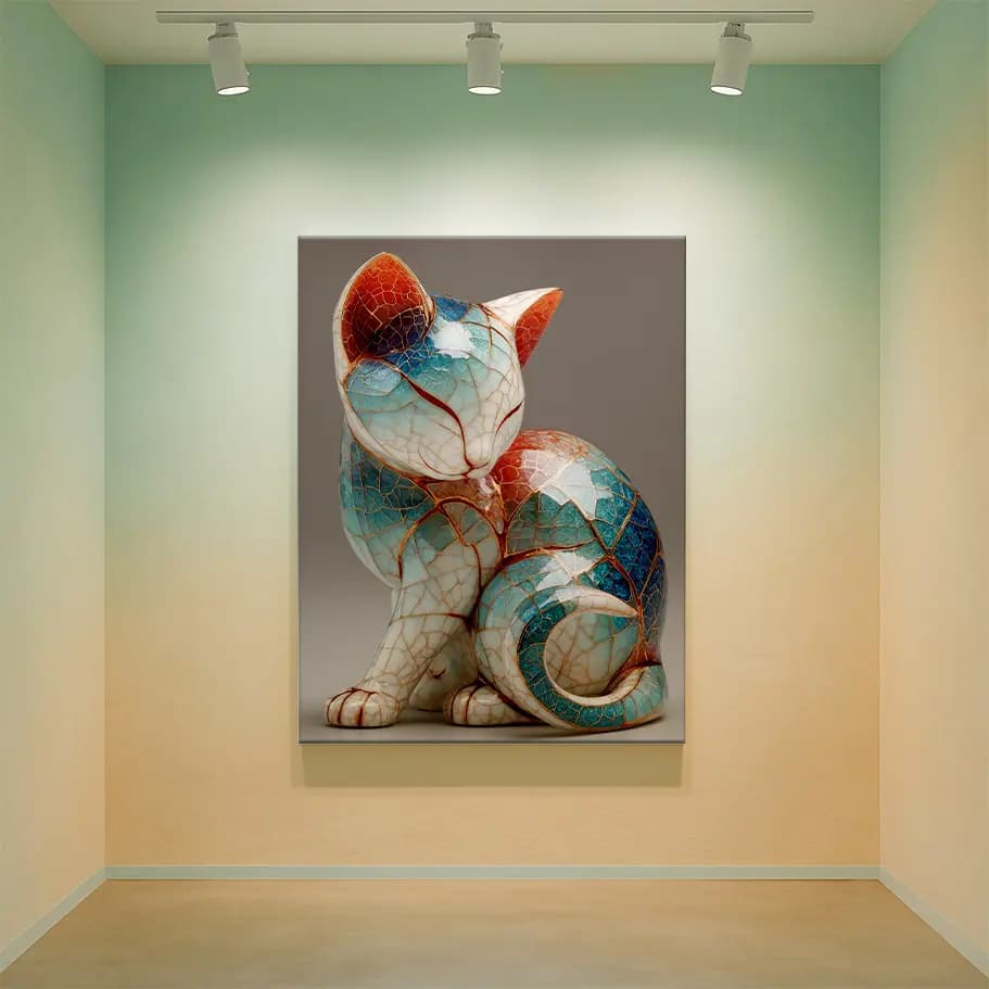 Kintsugi Stil Seramik Kedi Posteri