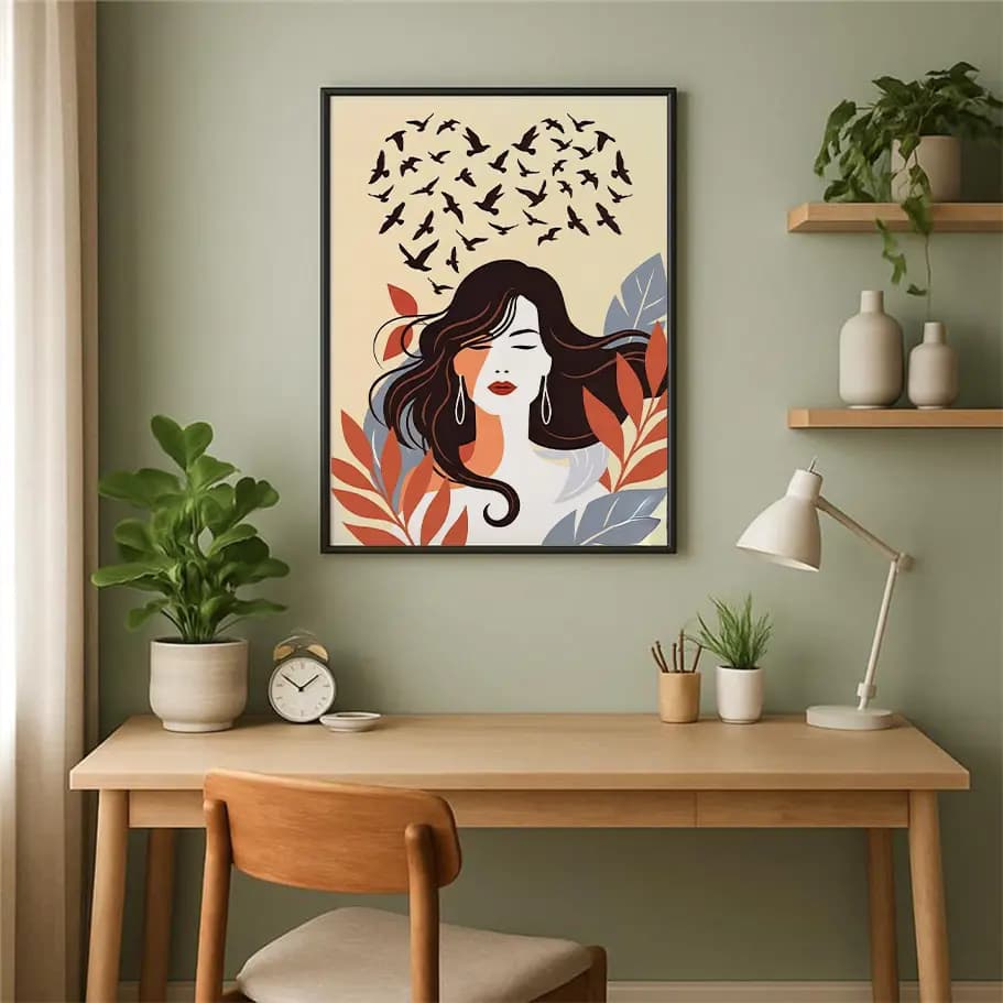 Kuş Kalpli Kadın İllüstrasyonu