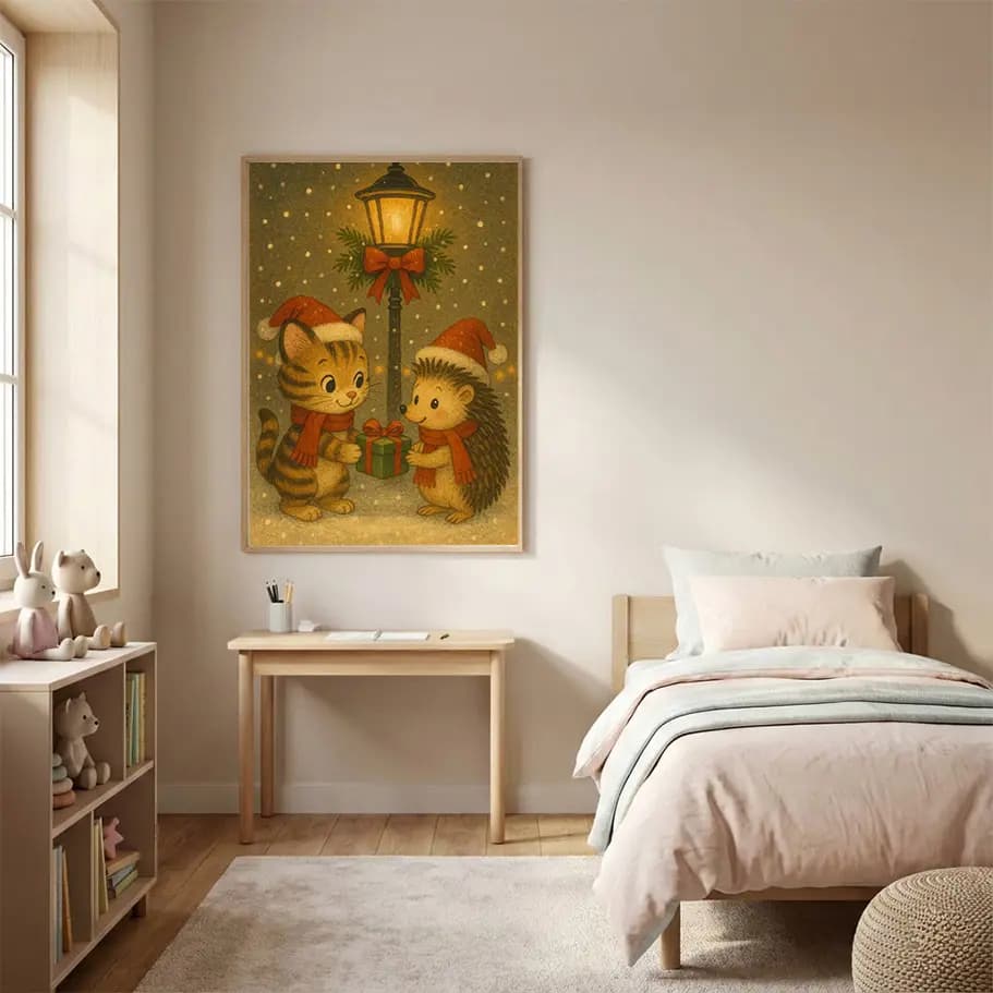 Sevimli Kedi ve Kirpi Posteri