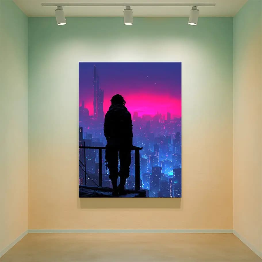 Neon Günbatımı Cyberpunk Şehir Posteri | Gece Manzarası Duvar Dekoru