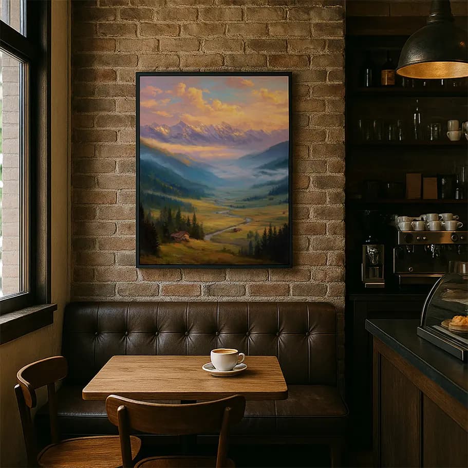 Gün Doğumunda Dağ Manzarası Posteri