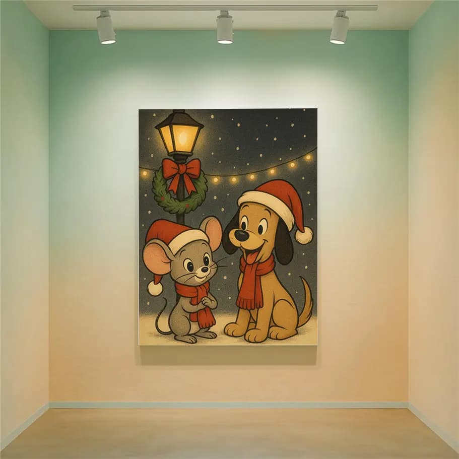 Noel Şapkalı Fare ve Köpek Posteri