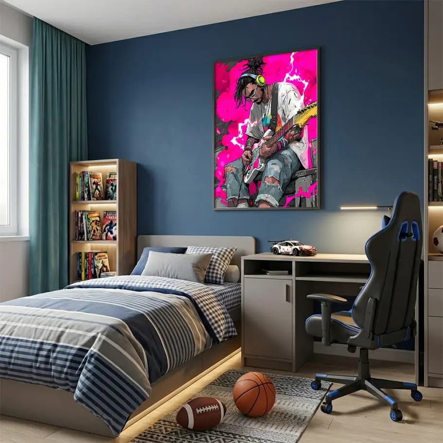 Neon Rock Gitarist Poster | Müzik Temalı Duvar Dekoru