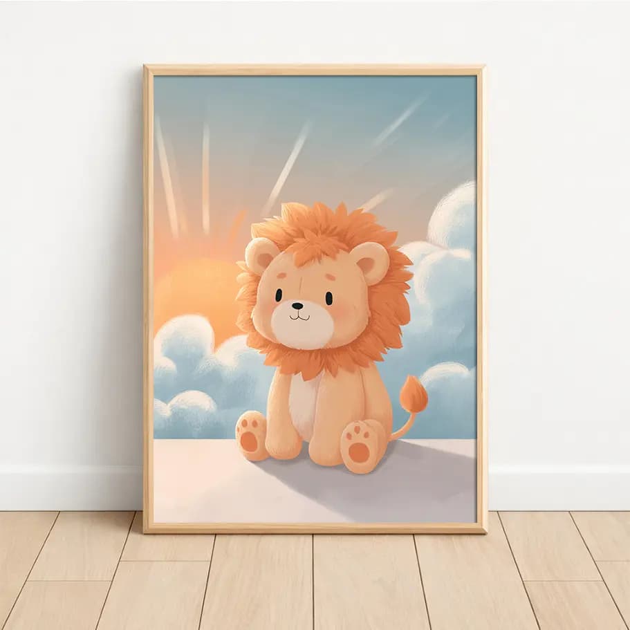 Aslan Burcu Poster – Sevimli Leo İllüstrasyon Duvar Dekoru