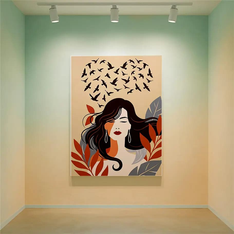 Kuş Kalpli Kadın İllüstrasyonu