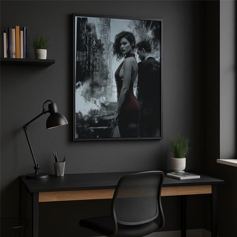 Siyah Beyaz Kırmızı Vurgulu Noir Çift Tablosu