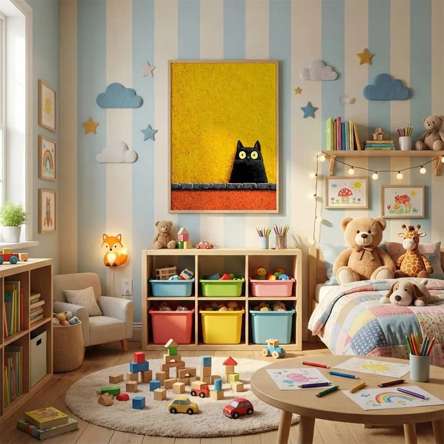 Sarı Arka Planlı Modern Kedi İllüstrasyonu