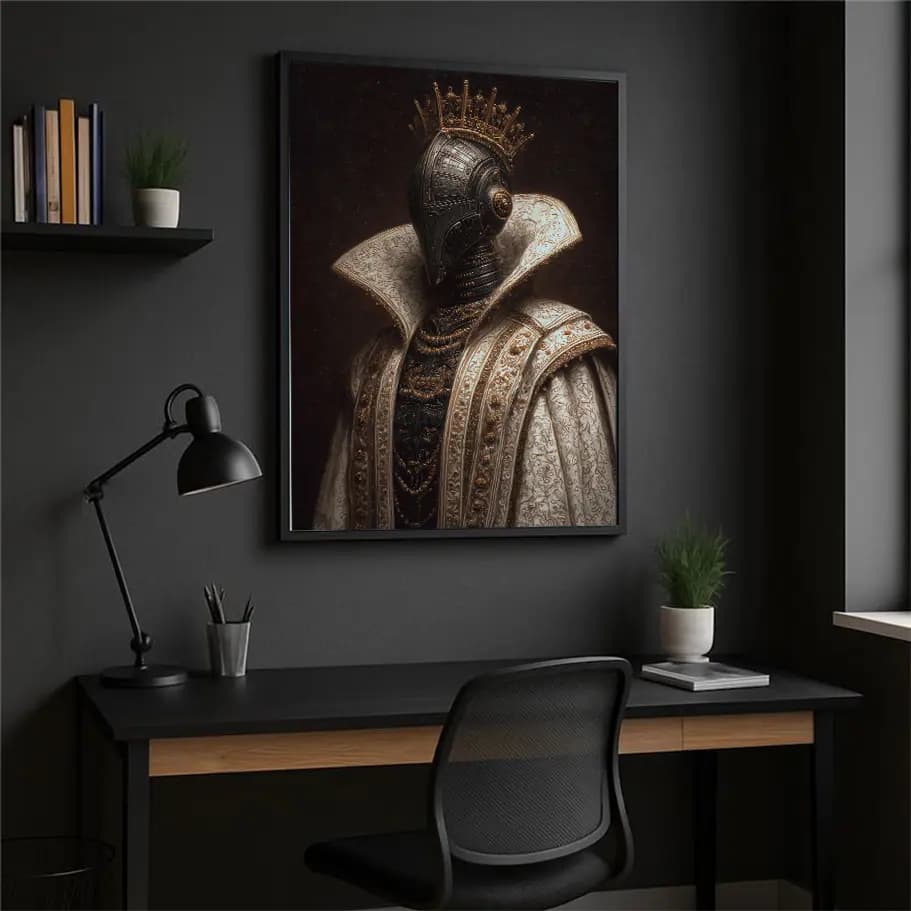 Taçlı Robot Kral Yağlı Boya Poster