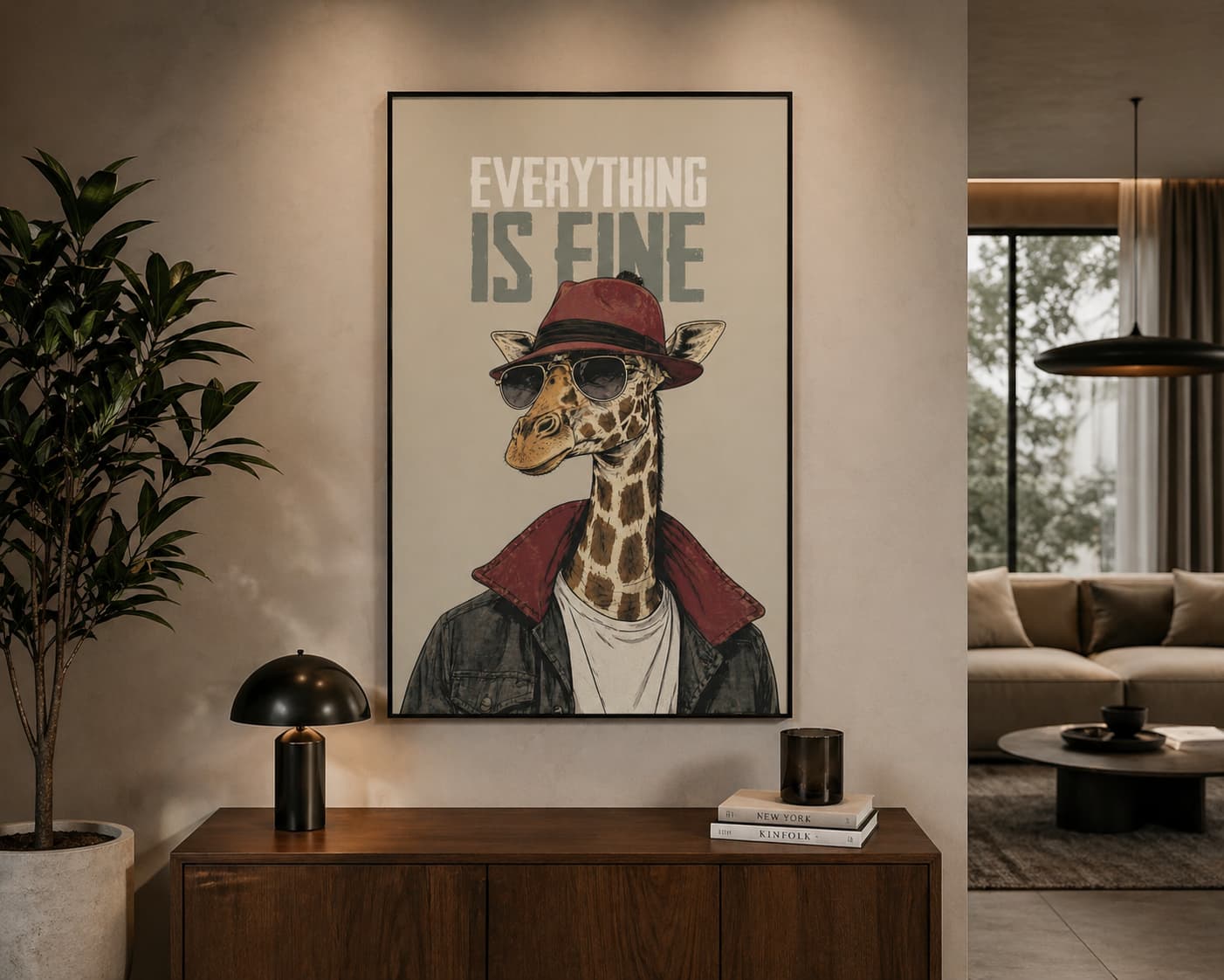 Everything Is Fine Şapkalı Zürafa Poster