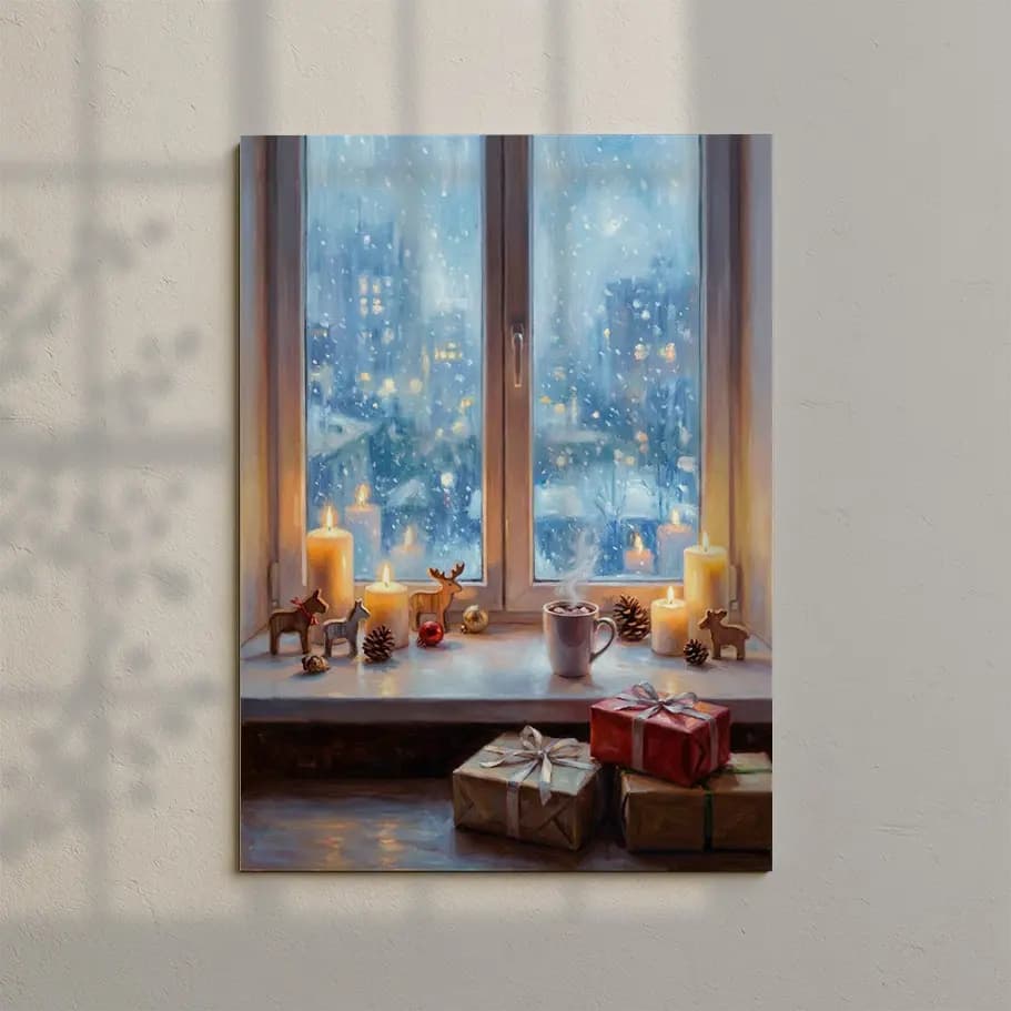 Kış Manzaralı Pencere ve Mumlar