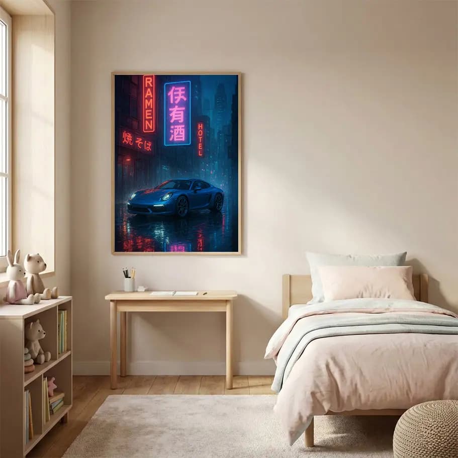 Gece Işığında Siyah Spor Araba 