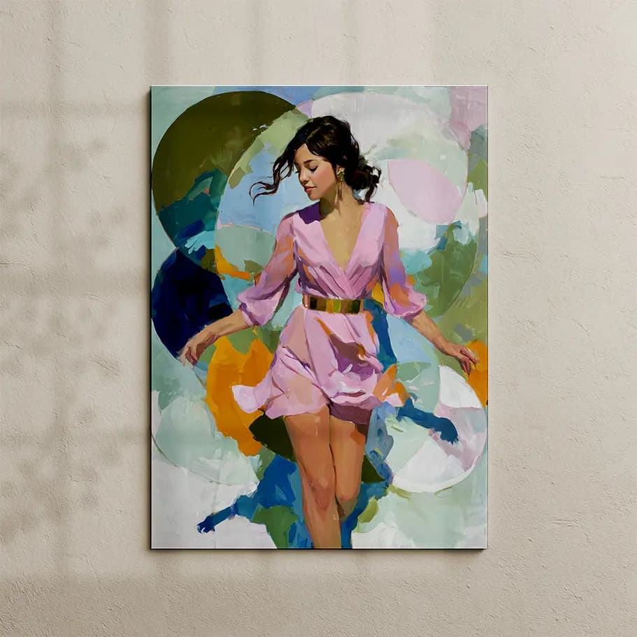 Pembe Elbiseli Kadın Tablosu