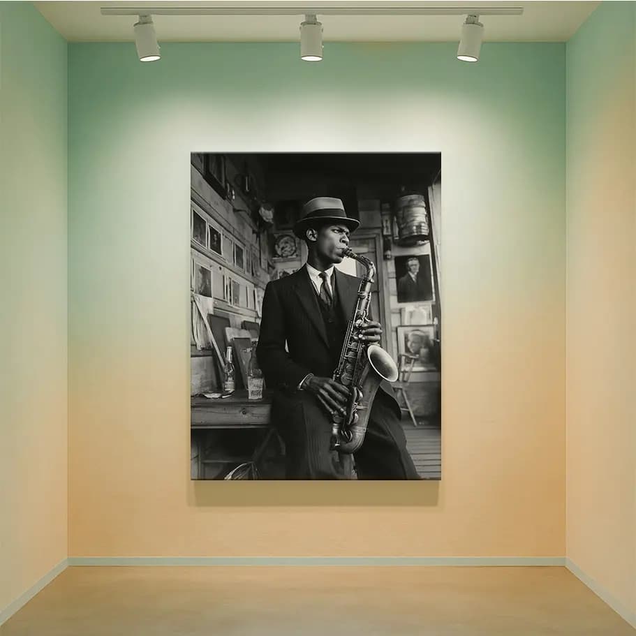 Noir Jazz Saksafoncu Siyah Beyaz Poster | Retro Duvar Dekoru