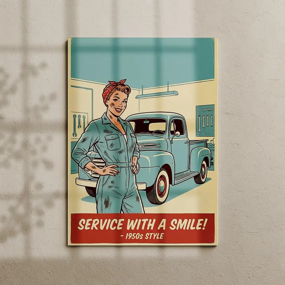 1950’ler Stilinde Kadın Tamirci Duvar Posteri