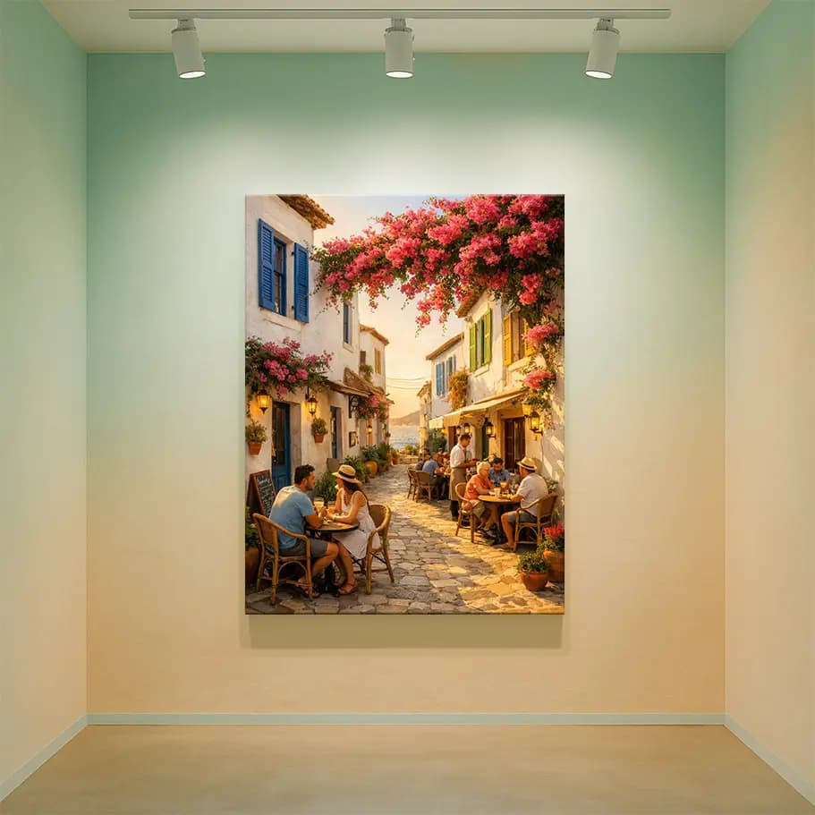 Ege’de Begonvilli Sokak Kafesi Posteri | Gün Batımı