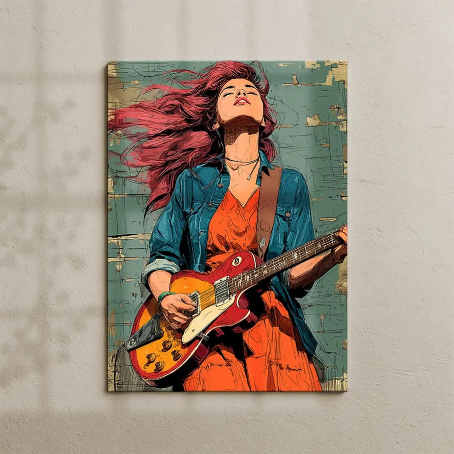 Kızıl Saçlı Kadın Gitarist Poster | Rock Müzik Duvar Tablosu