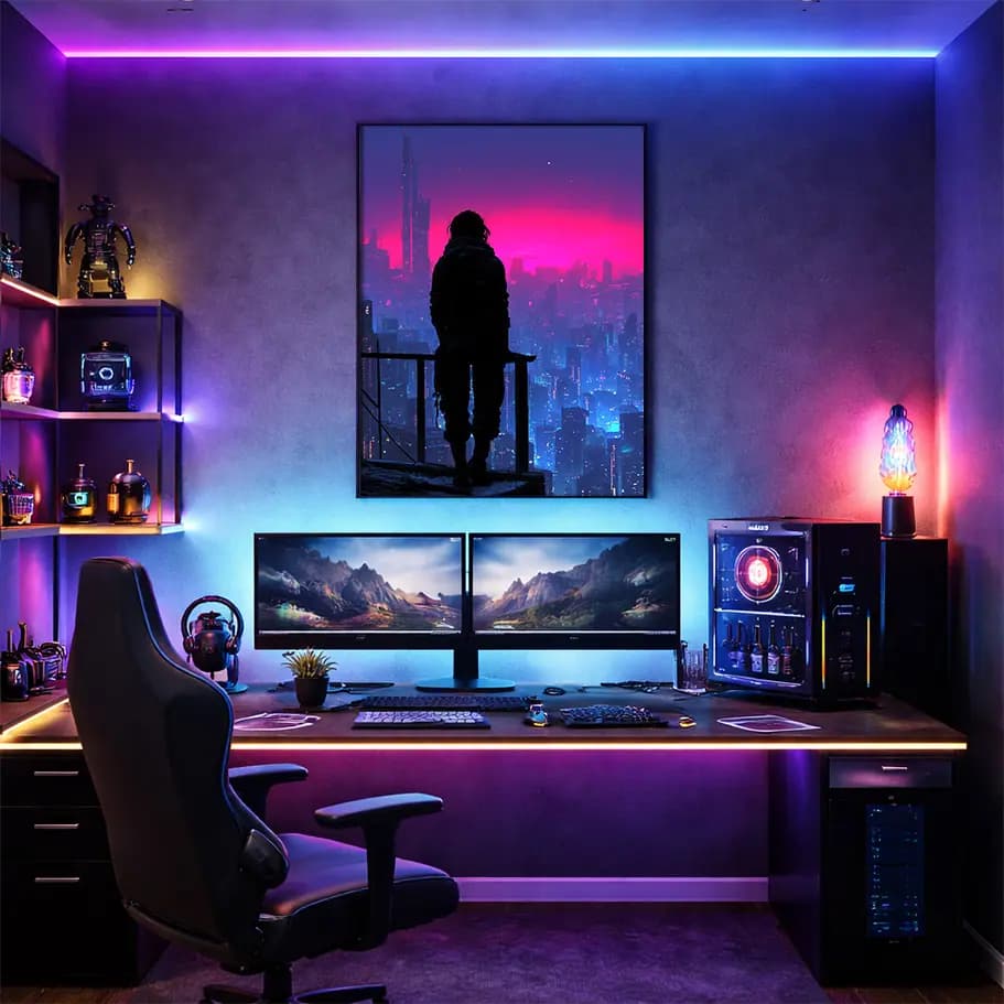 Neon Günbatımı Cyberpunk Şehir Posteri | Gece Manzarası Duvar Dekoru