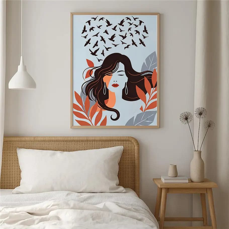 Kuş Kalpli Kadın İllüstrasyonu