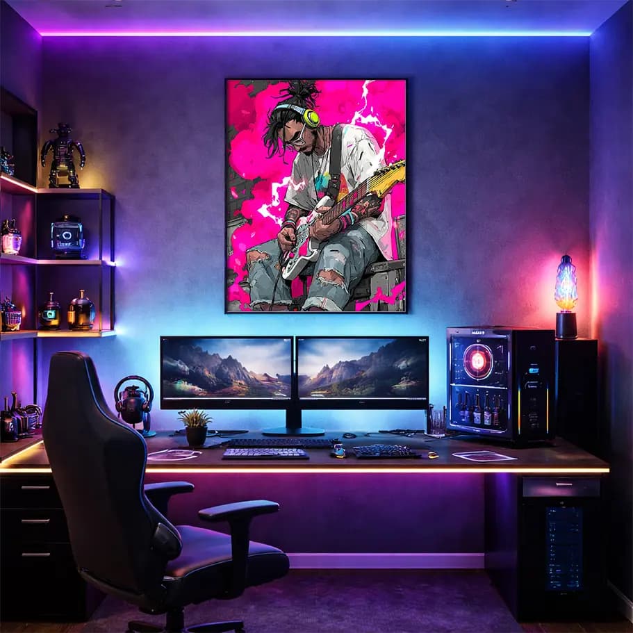 Neon Rock Gitarist Poster | Müzik Temalı Duvar Dekoru