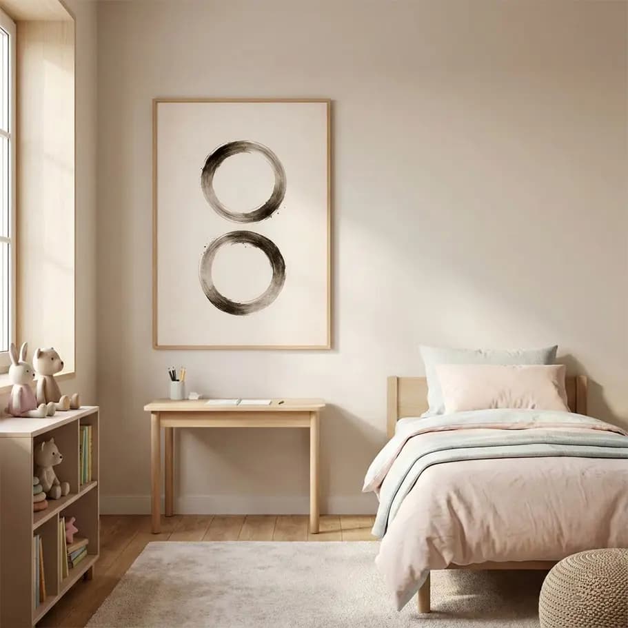 Minimal Soyut Poster: Bej Zeminde Fırça Darbesi Daireler