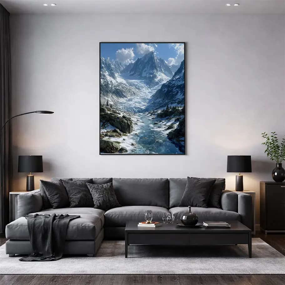 Karlı Dağ Zirvesi ve Donmuş Nehir