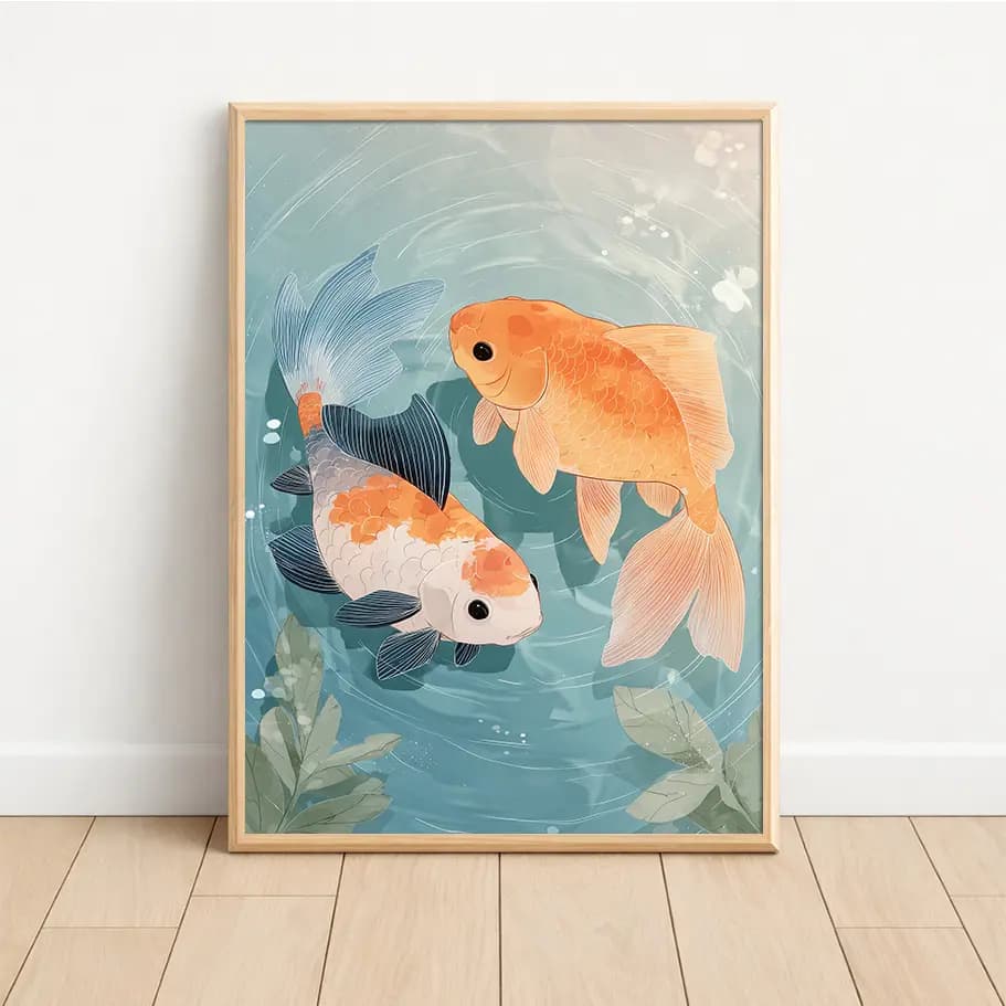 Balık Burcu (Pisces) Poster - Koi Balıkları ile Sakin Su İllüstrasyonu