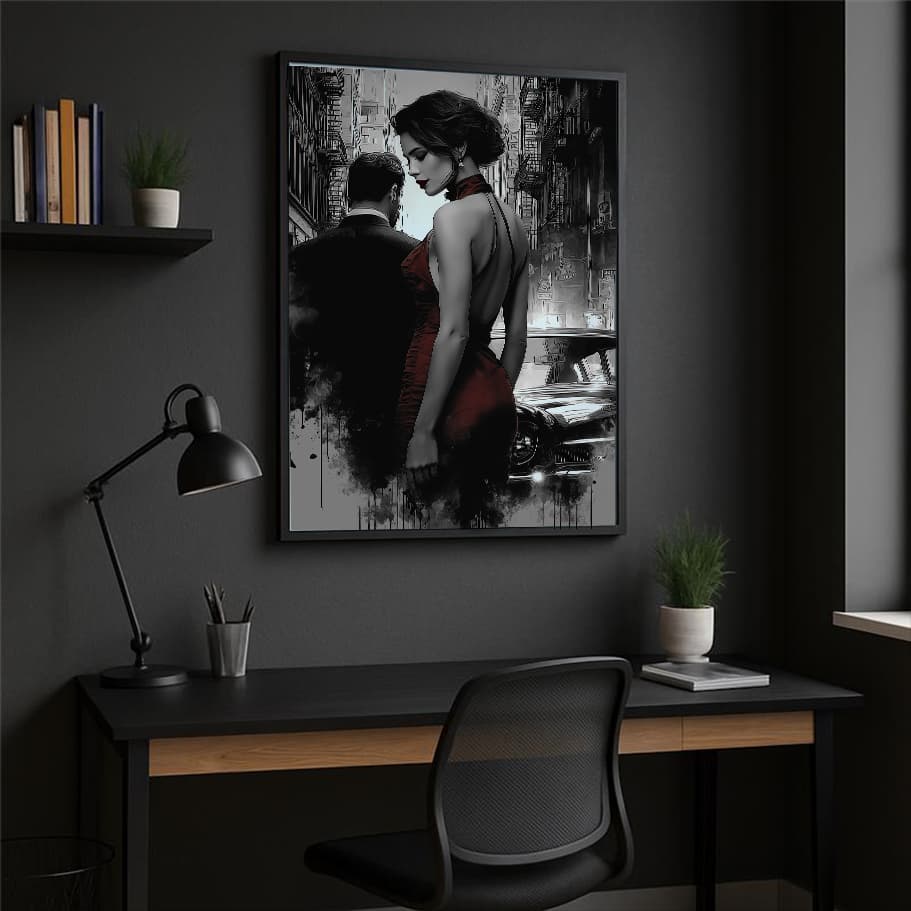 Kırmızı Vurgulu Noir Çift Poster