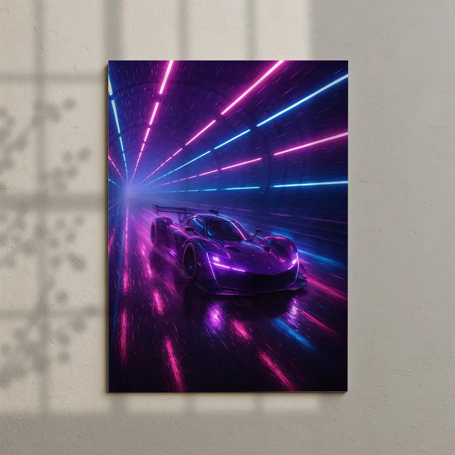 Neon Tünelde Futuristik Spor Araba Posteri