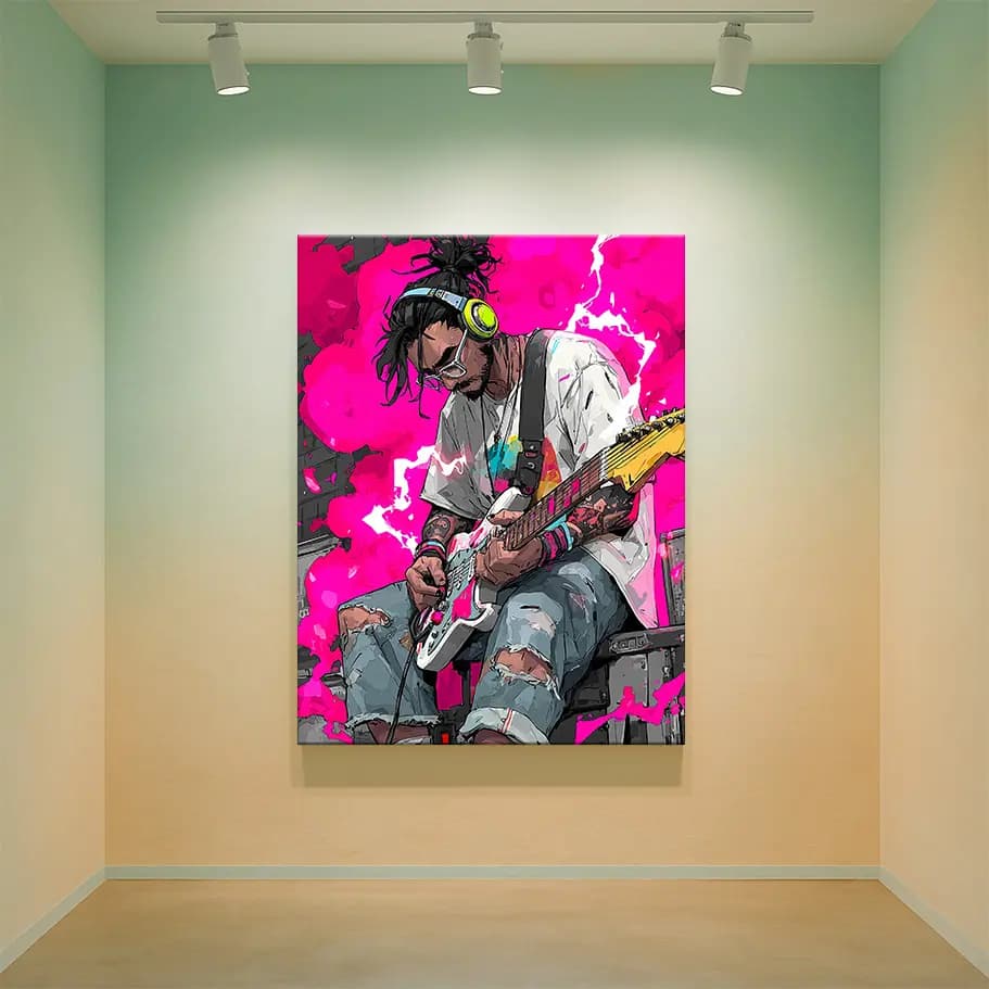 Neon Rock Gitarist Poster | Müzik Temalı Duvar Dekoru