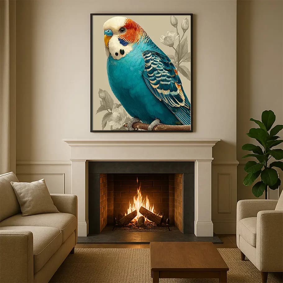 Muhabbet Kuşu Poster – Vintage Botanik Kuş Duvar Tablosu