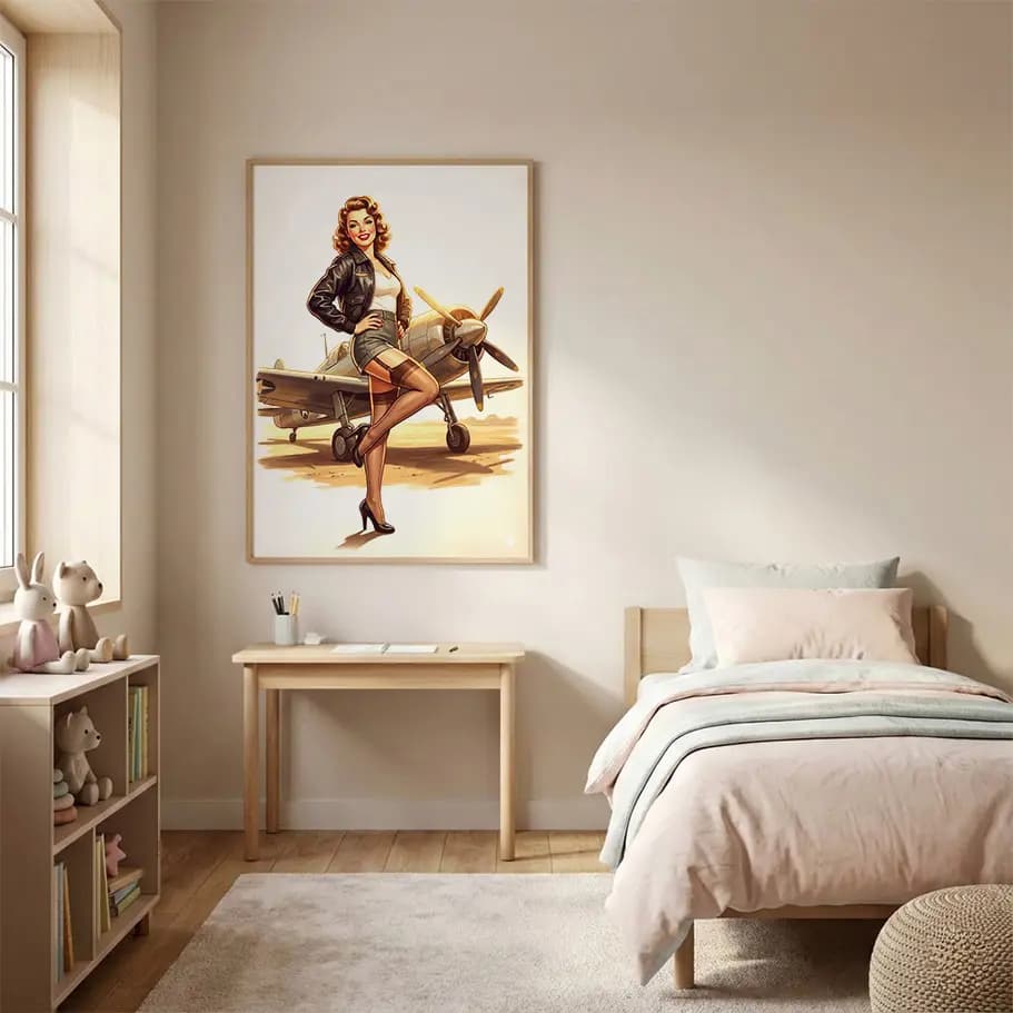 Vintage Pin-Up Kız ve Savaş Uçağı