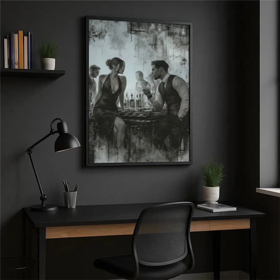 ık Kadın ve Erkek Temalı Siyah Beyaz Duvar Posteri