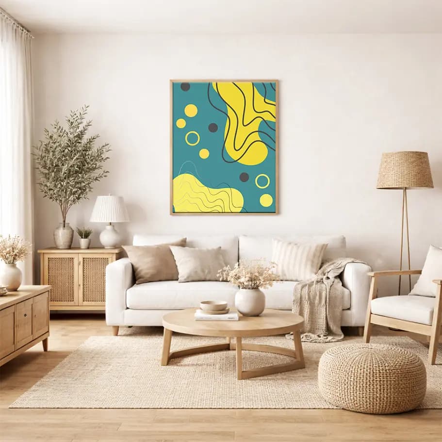 Turkuaz Sarı Organik Çizgiler Soyut Poster