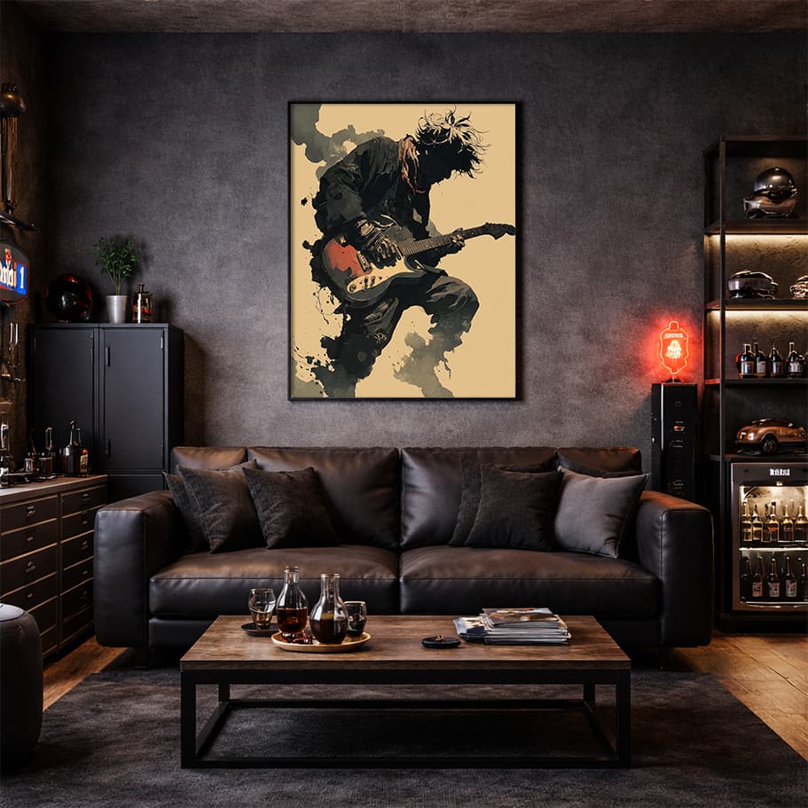 Rock Gitarist Silüeti Poster | Grunge Müzik Duvar Dekoru
