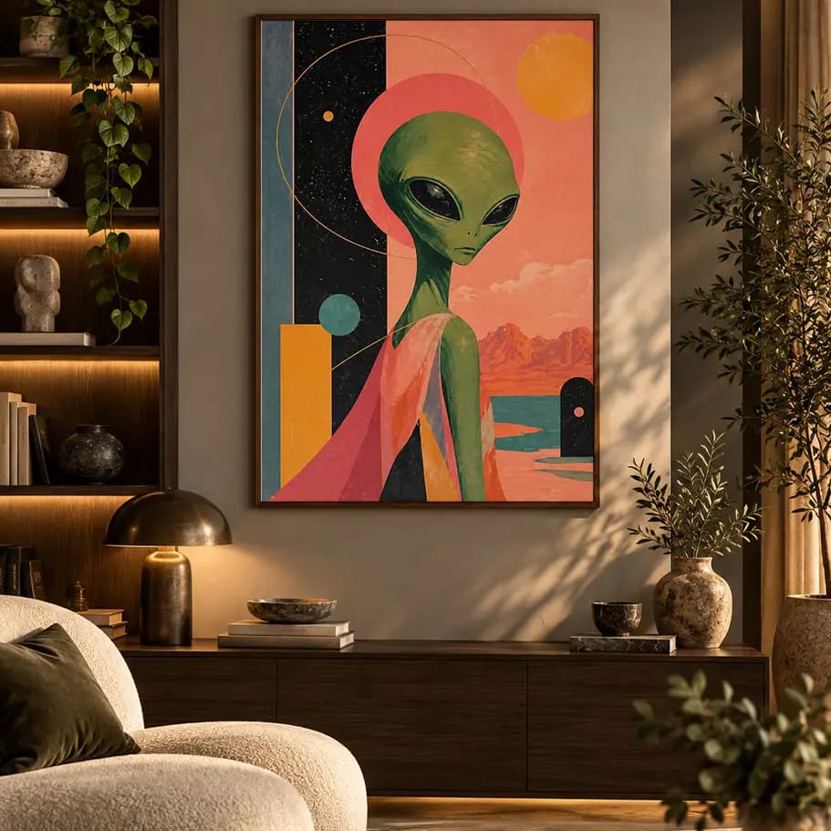 Retro Alien Uzay Temalı Sci-Fi Poster
