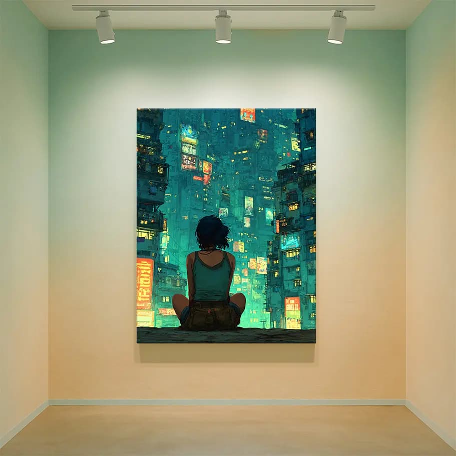 Cyberpunk Neon Şehir Posteri – Beton Ormanında Yalnızlık