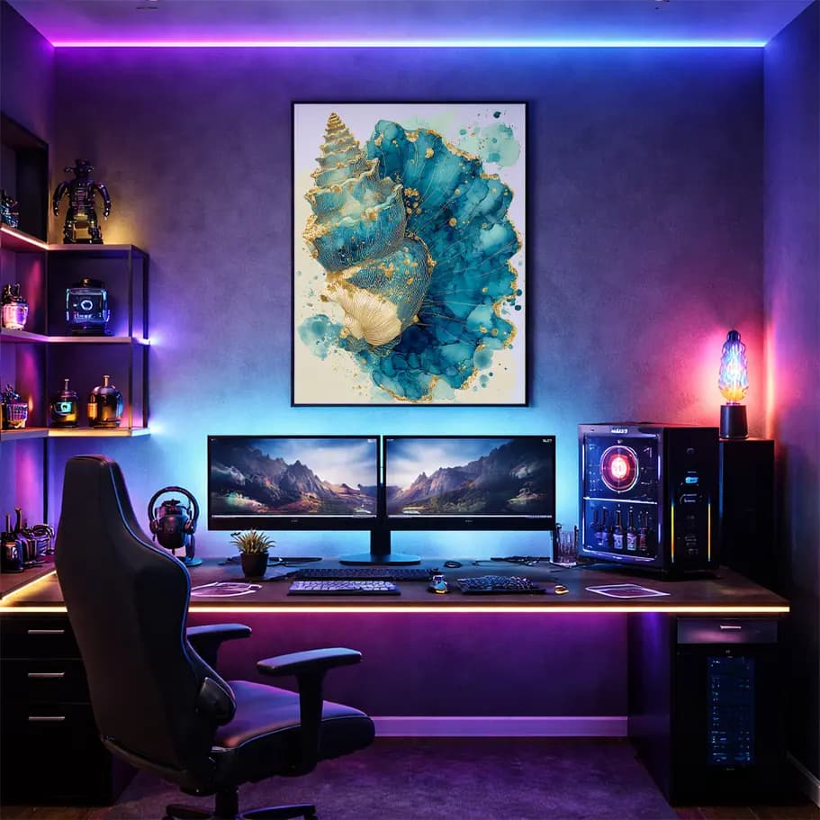 Altın Detaylı Mavi Deniz Kabuğu Poster