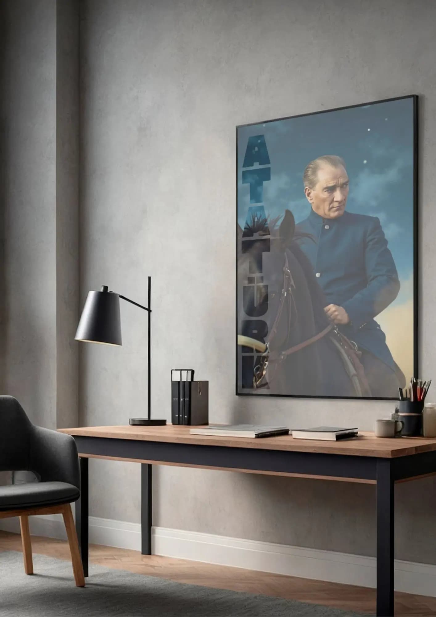 Atatürk Yazılı At Üzerinde Portre Poster