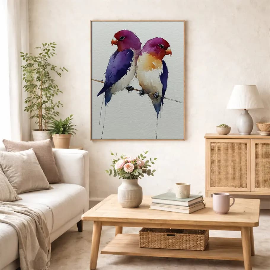 İki Papağan Suluboya Poster | Renkli Kuş Duvar Dekoru