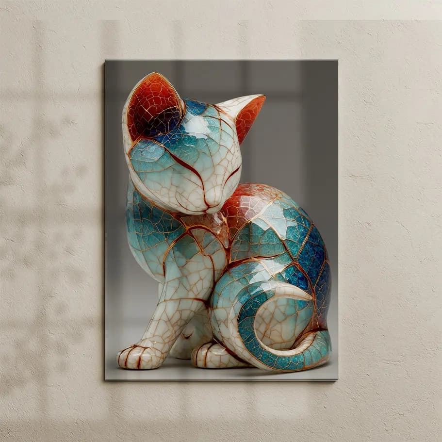 Kintsugi Stil Seramik Kedi Posteri